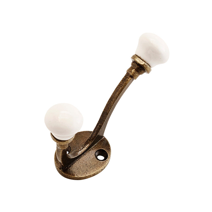 Double wall hook brass white porcelain
